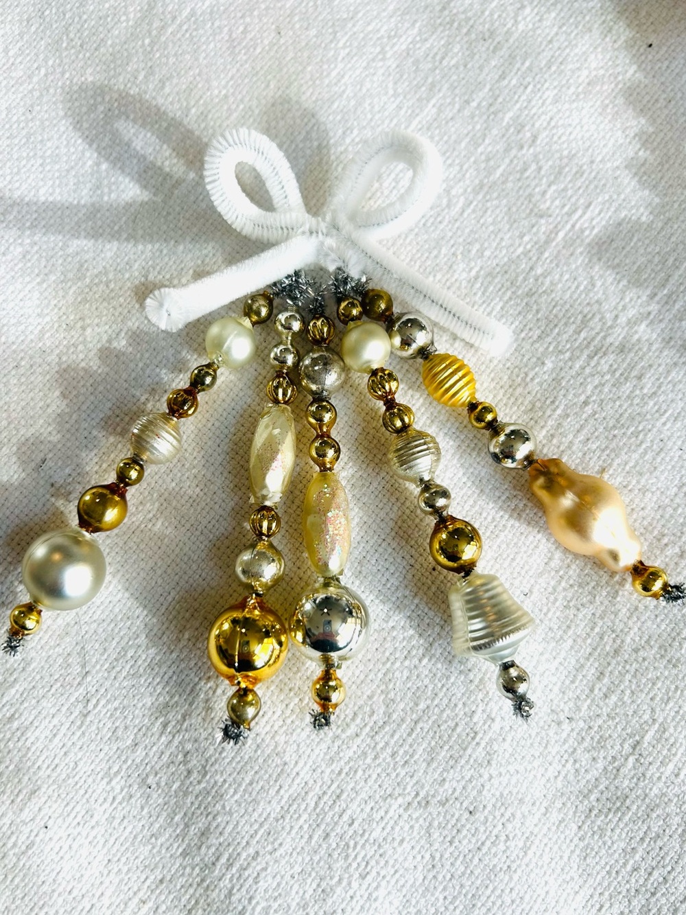 Mini Vintage Repurposed holiday Christmas ornaments, mercury Glass bead icicle